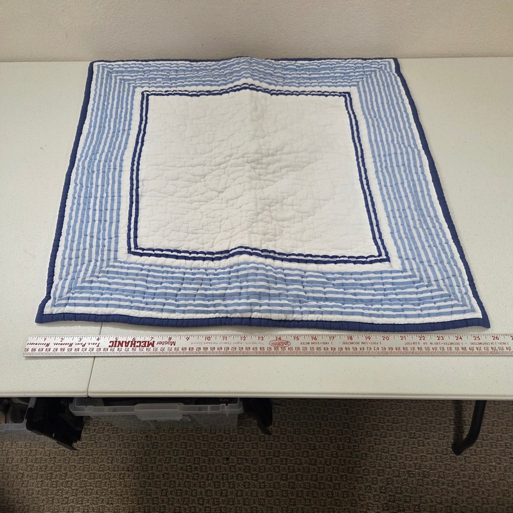 Company Store Blue White Floral Striped Quilted Pillow Shams Set of 2 - Picture 6 of 7
